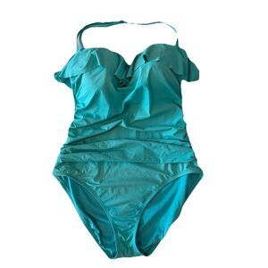 Bleu Rod Beattie Womens Sz 12 Aqua 1 Piece Swimsuit Halter Convt Strapless Pool
